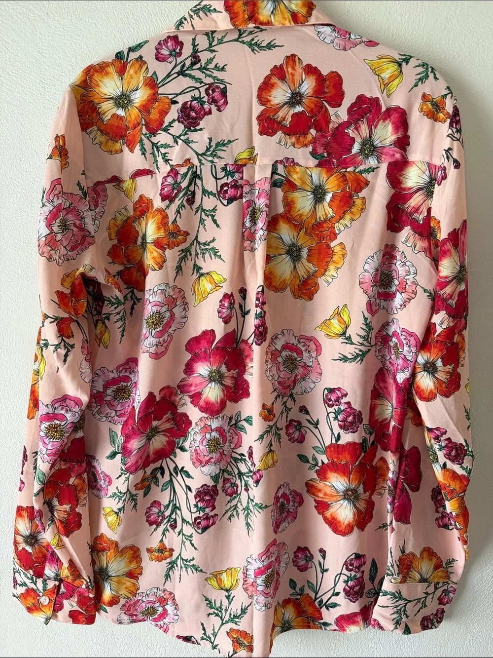 Express Pink Floral Button-Front Shirt with Red & Orange Blooms - Picture 5 of 5